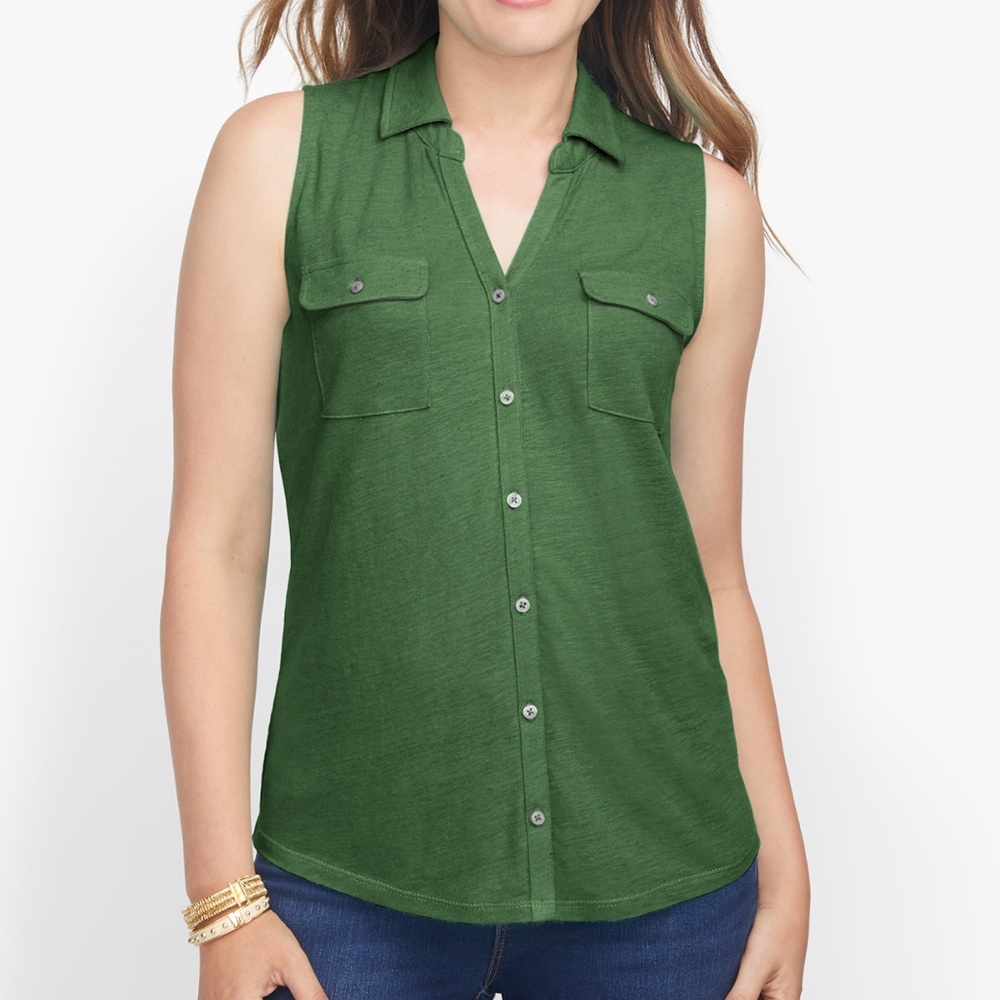 NWT Talbots Soft Button Front Linen rayon mix collared button down sleeveless